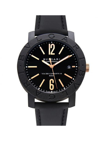 Bvlgari Automatic Black Dial Black Leather Men's Watch