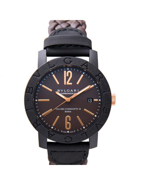 Bvlgari Automatic Brown Dial Brown Leather Men's Watch