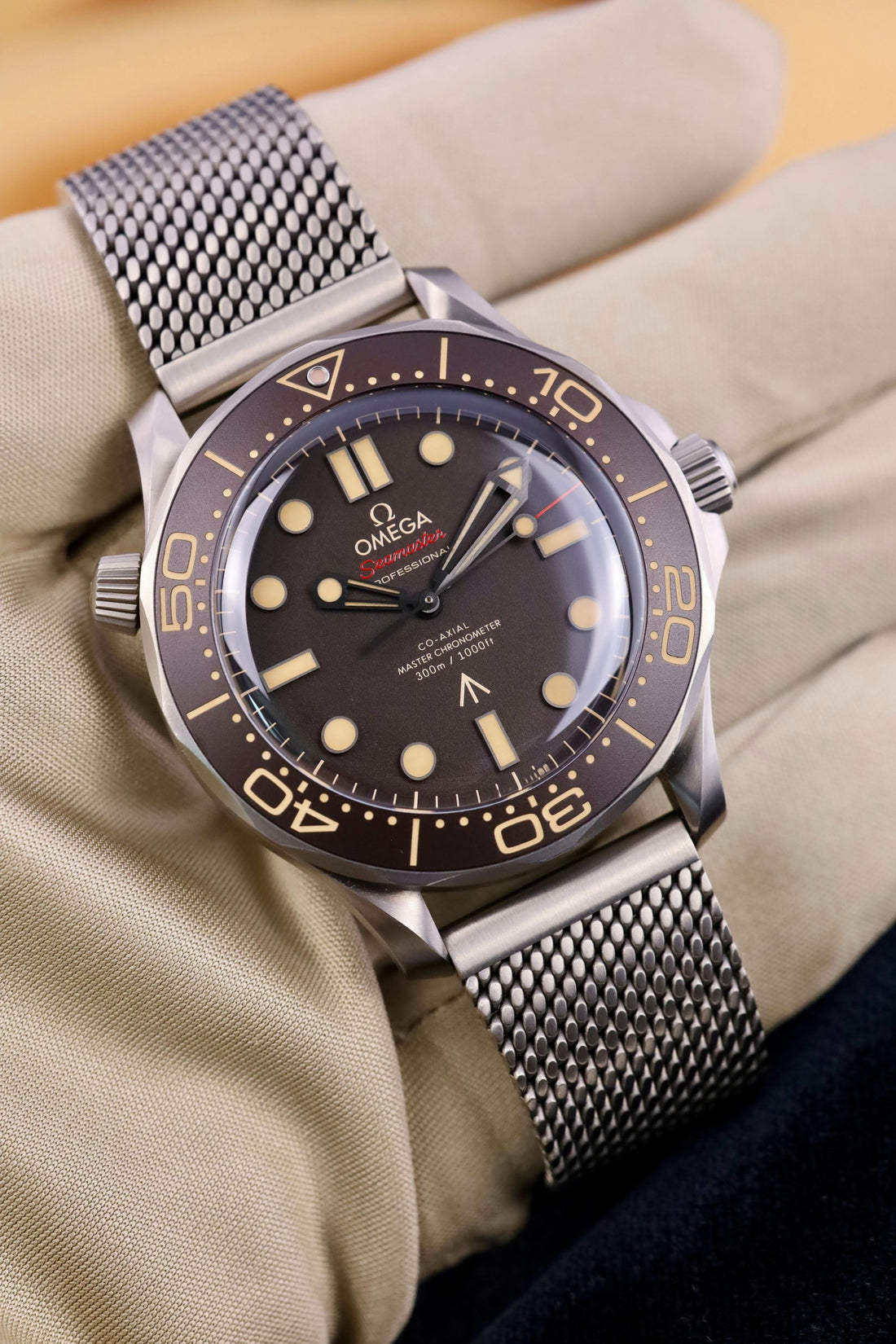Omega Seamaster Diver 300M "No Time To Die" James Bond 007 Titanium Brown Dial Mesh Bracelet - 210.90.42.20.01.001