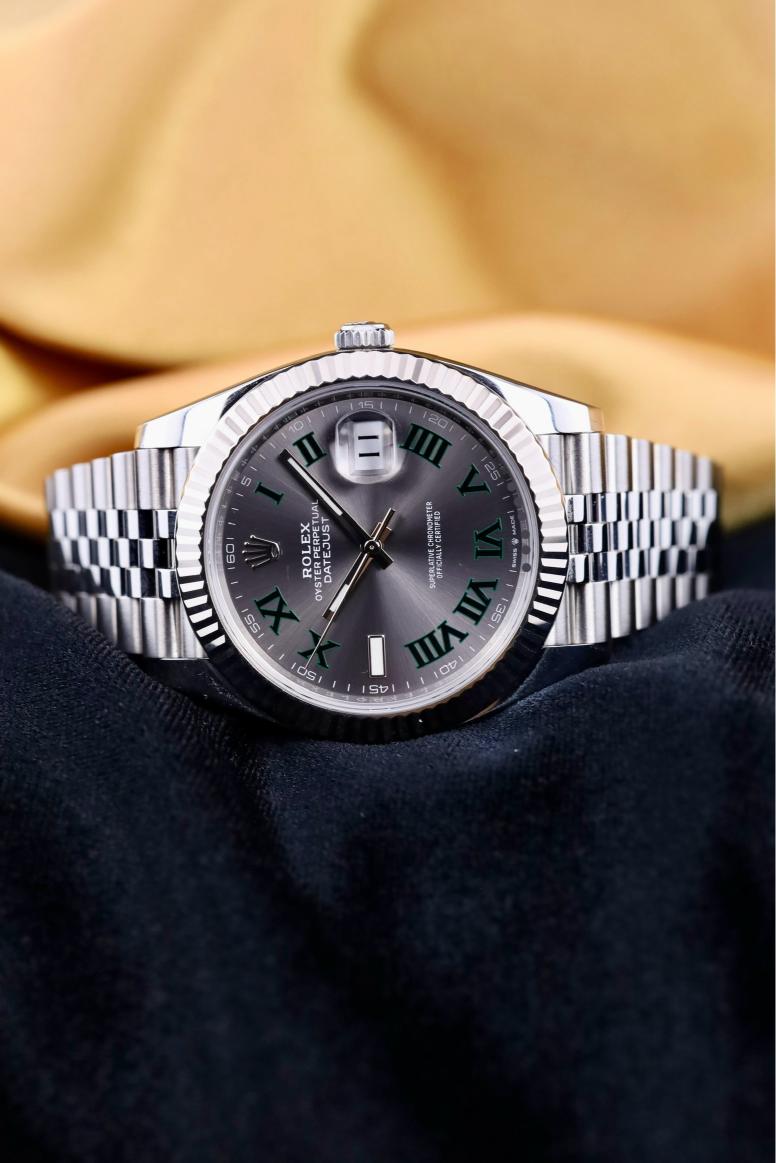 Rolex Datejust 41 White Gold/Steel "Wimbledon" Slate Roman Dial Fluted Bezel Jubilee Bracelet - 126334 - 2023