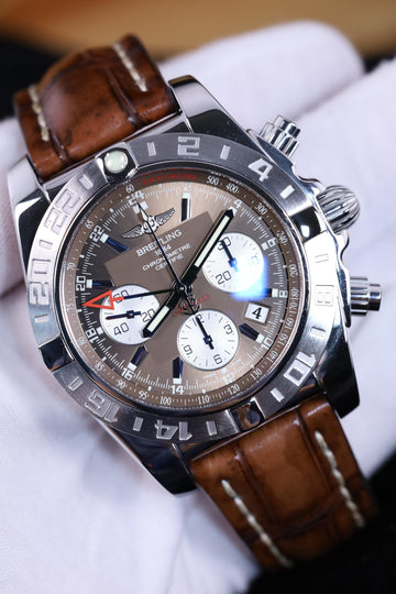 Breitling Chronometre GMT Chronograph - Copper Dial - AB0420 - 2012 - Mint Pre-owned - Brown Leather Strap