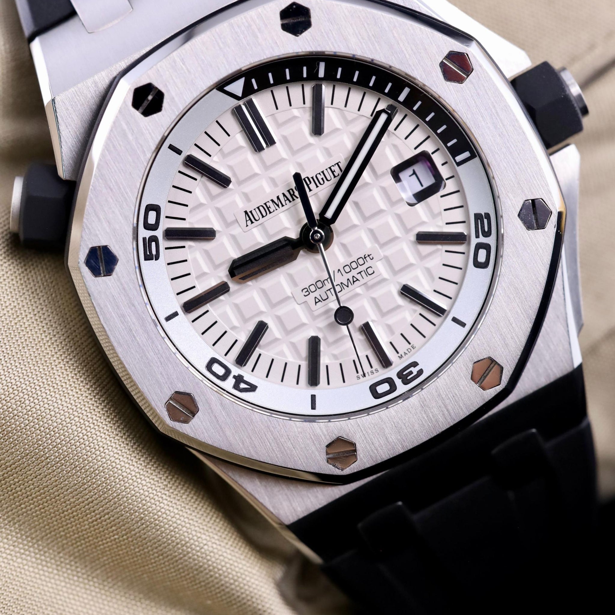 Audemars Piguet Royal Oak Offshore Diver White Dial Steel 42mm Black Rubber - 15710ST.OO.A010CA.01 - 2016