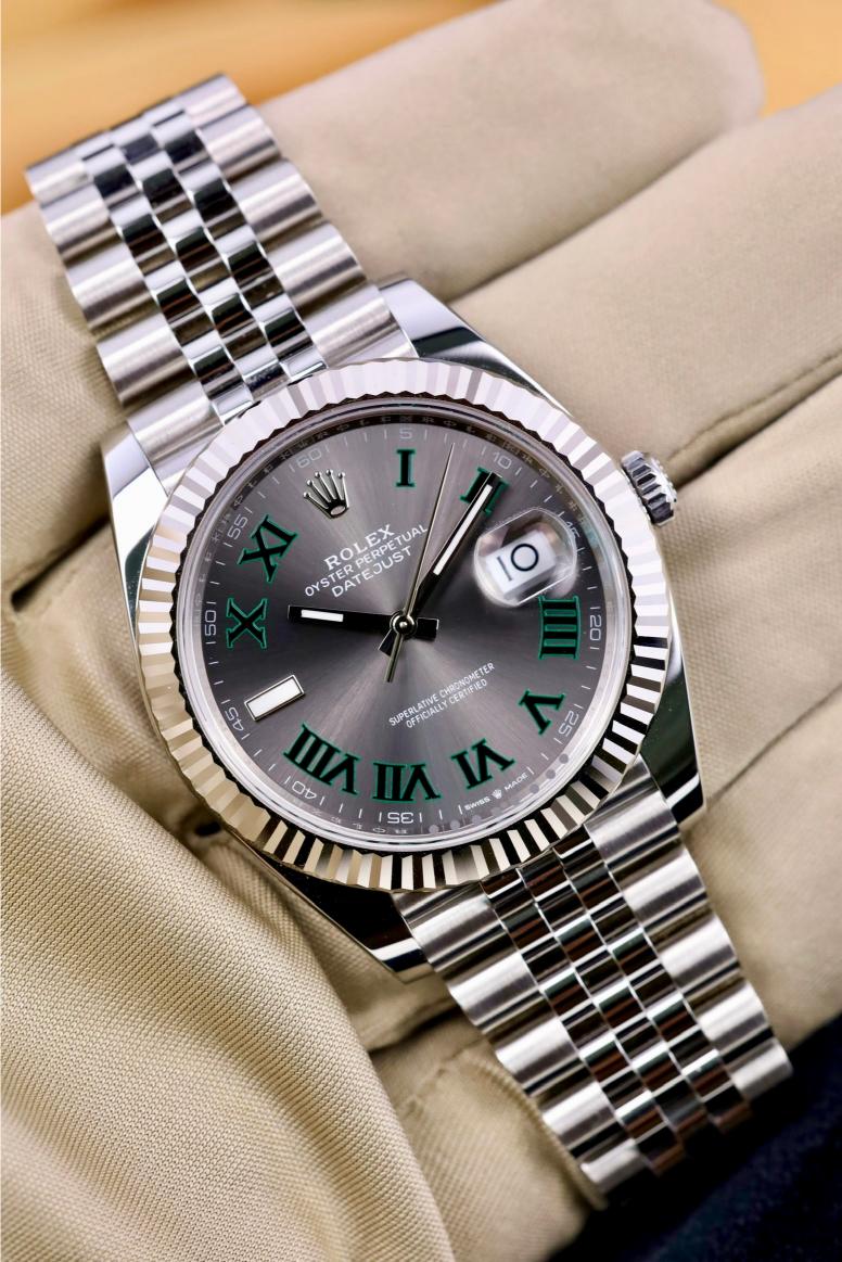 Rolex Steel and White Gold Rolesor Datejust 41 Watch - Fluted Bezel - Slate Green Roman Dial - Jubilee Bracelet - 126334 slgrj - 2025