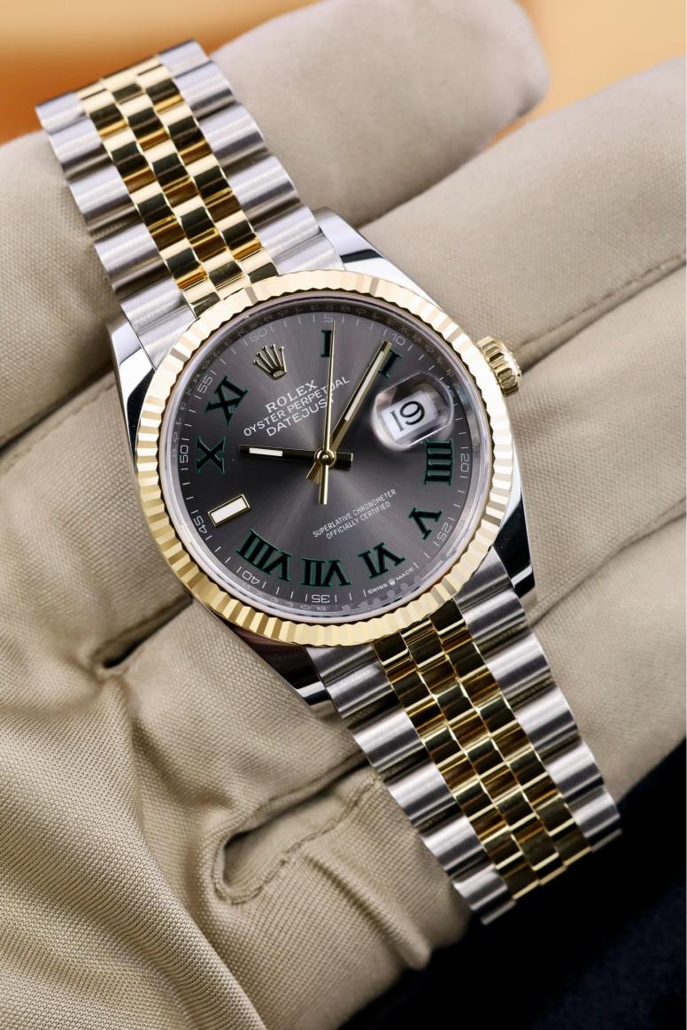 Rolex Datejust 36 Yellow Gold/Steel "Wimbledon" Slate Roman Dial Fluted Bezel Jubilee Bracelet - 126233 - 2025