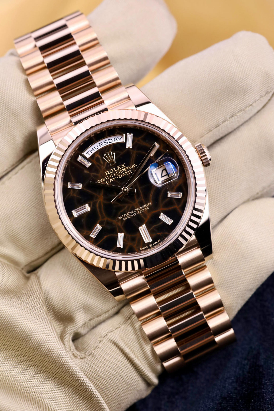 Rolex Day-Date 40 40mm Eisenkiesel Diamond Set Dial Fluted Bezel President Bracelet - 228235 