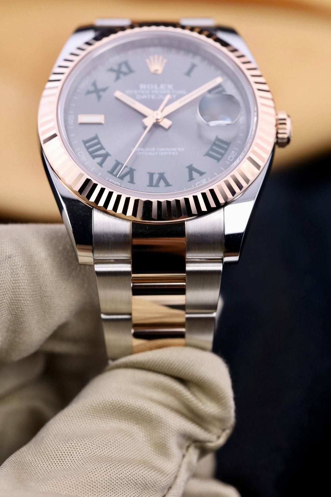 Rolex Datejust 41 Rose Gold/Steel "Wimbledon" Slate Roman Dial Fluted Bezel Oyster Bracelet 126331 -  2024