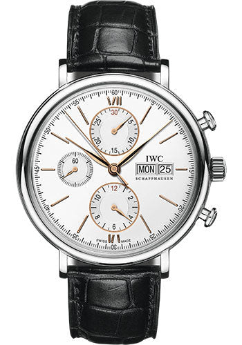 IWC Portofino Chronograph Watch - 42.0 mm Stainless Steel Case - Silver Dial - Black Alligator Strap - IW391031