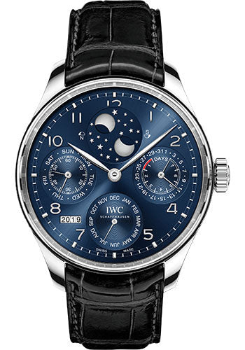 IWC Portugieser Perpetual Calendar Watch - 44.2 mm White Gold Case - Midnight Blue Dial - Black Alligator Strap - IW503401