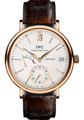 IWC Portofino Hand-Wound Eight Days Watch - 45 mm Red Gold Case - Silver Dial - Dark Brown Alligator Strap - IW510107