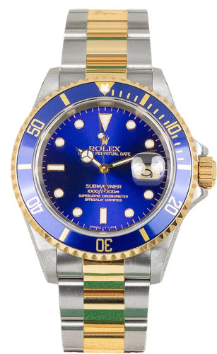Rolex Submariner Yellow Gold/Steel 40mm Blue Dial Gold Through Clasp - 16613