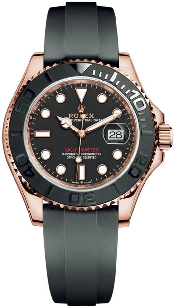 Rolex Yacht-Master 40mm Black Dial Oysterflex Strap Rose Gold Watch 116655 - 2016