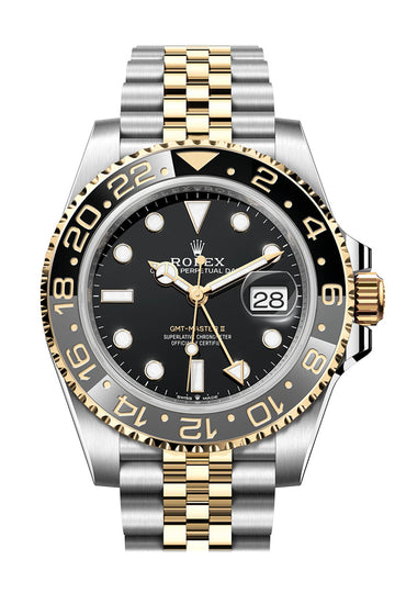 ROLEX GMT-Master II Black Dial Steel 18kt Yellow Gold Men's Watch 126713GRNR