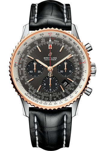 Breitling Navitimer 1 B01 Chronograph 43 Watch - Steel and Red Gold Case - Stratos Gray Dial - Black Croco Strap - UB0121211F1P1