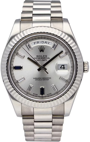 Rolex Day-Date II 18k White Gold Factory Sapphire and Baguette Diamond - 218239