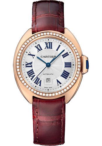 Cartier Cle de Cartier Watch - 31 mm Pink Gold Diamond Case - White Dial - Brown Alligator Strap - WJCL0047