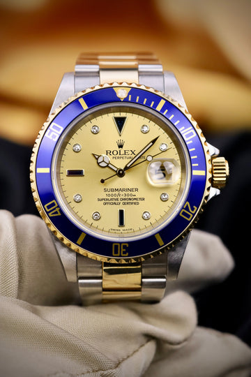 Rolex Submariner Yellow Gold/Steel Serti 40mm Champagne Diamond Dial Aluminum Bezel 16613 - 2007