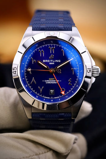 Breitling Chronomat 40 GMT Stainless Steel Blue Dial Malaysia Edition full set with bracelet and rubber
