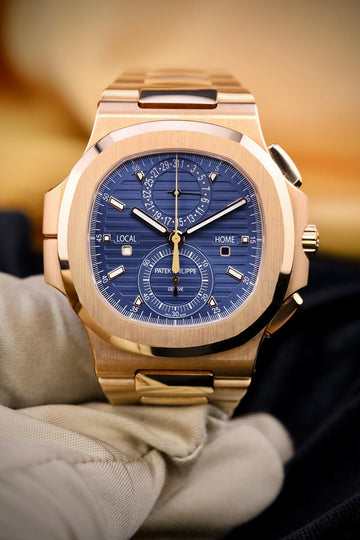 Patek Philippe Nautilus 40.5 mm Flyback Chronograph Travel Time Rose Gold Blue Dial - 5990/1R-001 - 2021