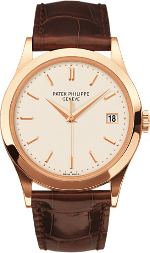 Patek Philippe Calatrava 38mm White Opaline Index Date Rose Gold Leather | 5296R-010