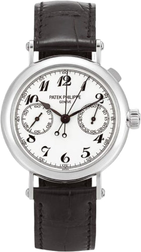 Patek Philippe Grand Complications Chronograph 33mm White Arabic Platinum Leather Manual | 5959P-001