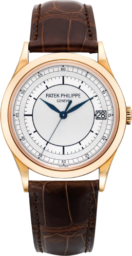 Patek Philippe Calatrava 38mm Silver Date Rose Gold Leather | 5296R-001