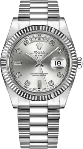 Rolex Day-Date II 18ct White Gold Silver/Diamond Dial Watch - 218239
