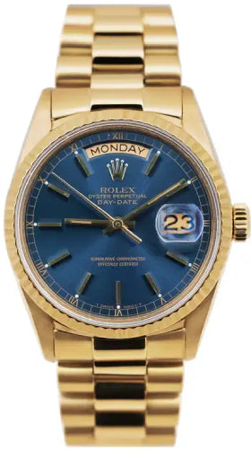 Rolex Day-Date 36 mm Navy Blue Sunburst Dial Watch - 18038 - 1982