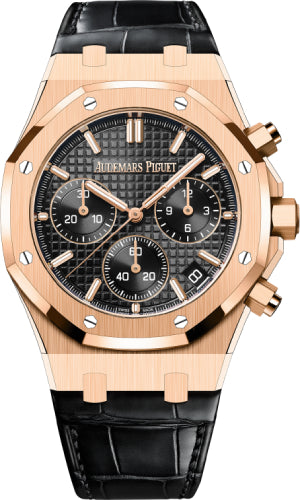 Audemars Piguet Royal Oak Chronograph Rose Gold Black Dial 41mm Leather Strap | 26240OR.OO.D002CR.02