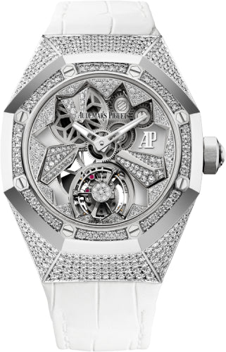 Audemars Piguet Royal Oak Concept Flying Tourbillon 39mm White Gold Diamond Paved Alligator Leather Strap | 26227BC.ZZ.D011CR.01