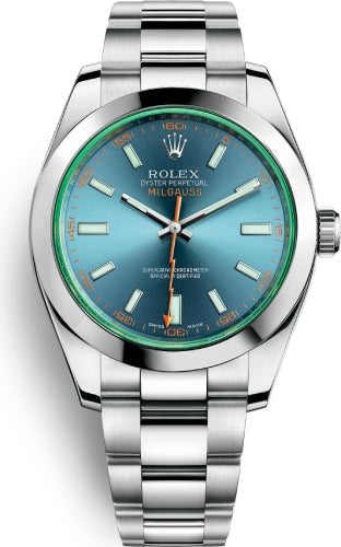 Rolex Milgauss 40 mm Green Crystal Stainless Steel Blue Dial Watch - 116400GV