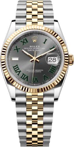Rolex Datejust 36 Yellow Gold/Steel "Wimbledon" Slate Roman Dial Fluted Bezel Jubilee Bracelet - 126233 - 2025