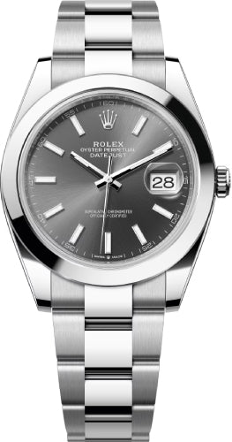 Rolex Datejust 41 Stainless Steel Slate Index Dial Smooth Bezel Oyster Bracelet - 126300 - 2025