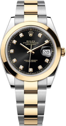 Rolex Datejust 41 Yellow Gold/Steel Black Diamond Dial Smooth Bezel Oyster Bracelet - 126303 - 2023