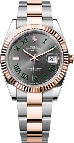 Rolex Datejust 41 Rose Gold/Steel "Wimbledon" Slate Roman Dial Fluted Bezel Oyster Bracelet 126331 -  2024