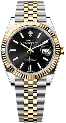 Rolex Steel and Yellow Gold Rolesor Datejust 41 Watch - Fluted Bezel - Black Index Dial - Jubilee Bracelet - 126333 - 2024
