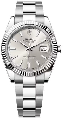Rolex Steel and White Gold Rolesor Datejust 41 Watch - Fluted Bezel - Silver Sunburst Index Dial - Oyster Bracelet - 126334 -2025