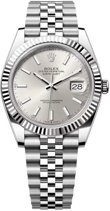 Rolex Steel and White Gold Rolesor Datejust 41 Watch - Fluted Bezel - Silver Index Dial - Jubilee Bracelet - 126334 - 2026
