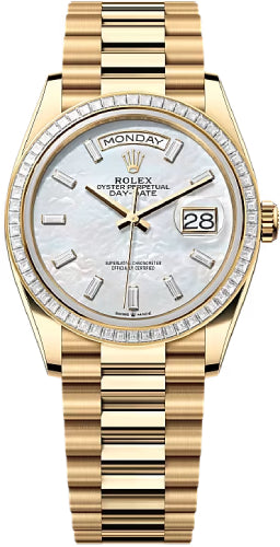 Rolex Day-Date 36 36mm White MOP Diamond-Set Dial Diamond-Set Bezel President Bracelet - 128398TBR