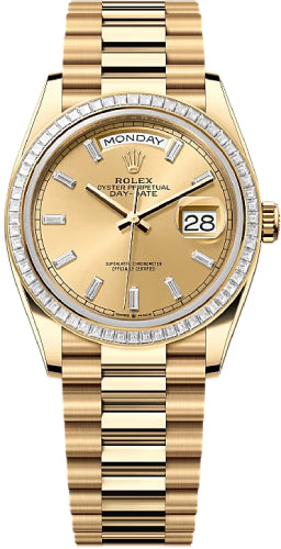 Rolex Day-Date 36 36mm Champagne Diamond-Set Dial Diamond-Set Bezel President Bracelet - 128398TBR