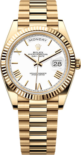 Rolex Day-Date 40 mm President Yellow Gold White Roman Dial Watch - 228238 - 2021