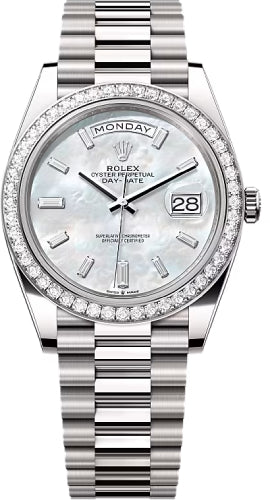 Rolex Day-Date 40 40mm White MOP Diamond-Set Dial Diamond Set Bezel President Bracelet - 228349RBR