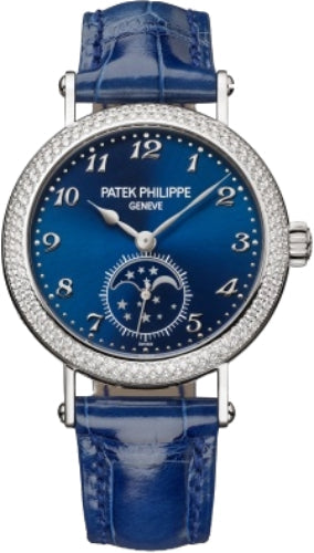 Patek Philippe Complications Moon Phases White Gold Blue Dial 33mm Diamond Bezel | 7121/200G-001