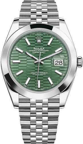 Rolex Datejust 41 Stainless Steel Mint Green Fluted Motif Index Dial Smooth Bezel Jubilee Bracelet - 126300 - 2022