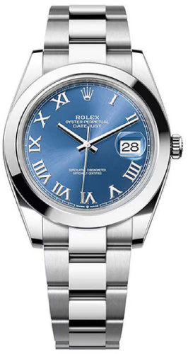 Rolex DateJust 41mm Oystersteel Azzurro Blue Roman Dial - 126300 - 2024 - Mint Pre-Owned