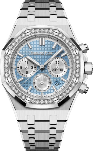 Audemars Piguet Royal Oak 38mm Chronograph Stainless Steel Light Blue Dial Diamond Bezel | 26715ST.ZZ.1356ST.01